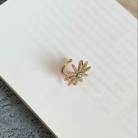 Sun Ear Cuff Ear Claw Ear Clip 18k Gold Plated Real CZ Stone - Picture 4 of 8